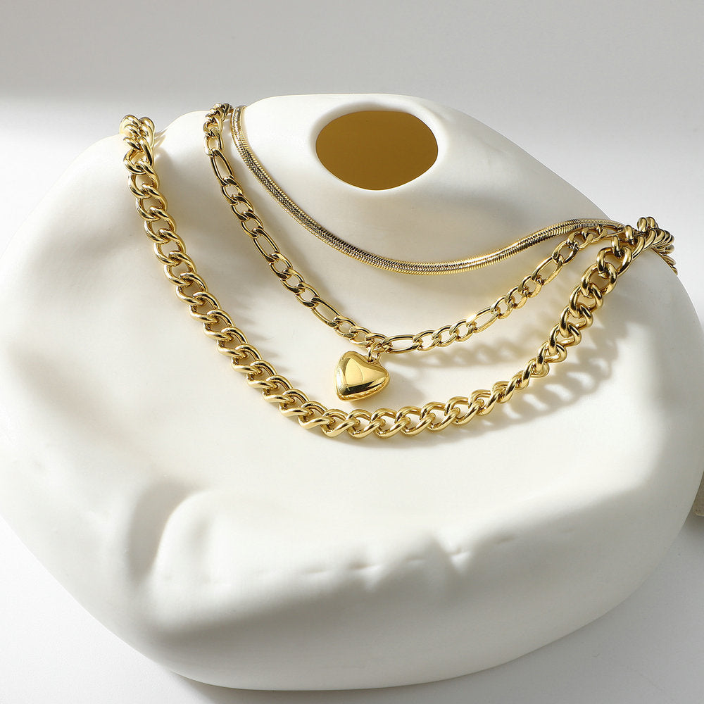 3-tier Heart Pendant and Chain Necklace