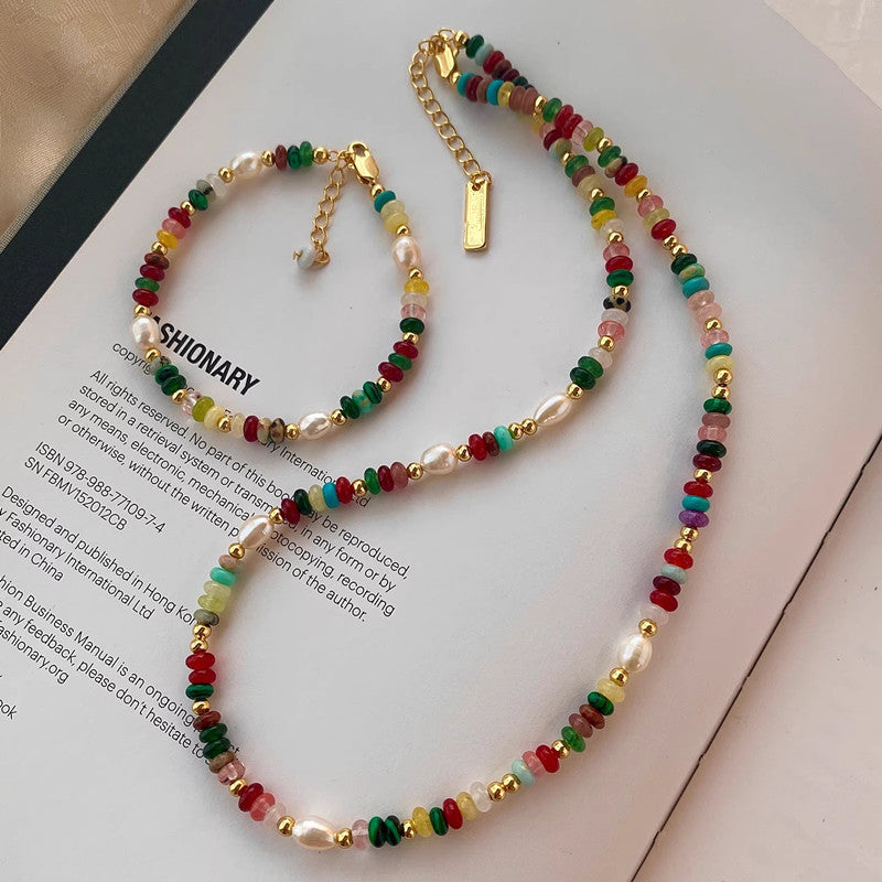 Colourful Freshwater Pearl Beaded Necklace & Bracelet
