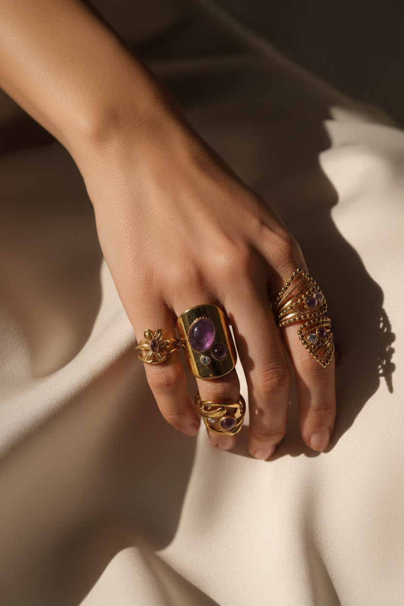 Artistic right hand photo wearing rings