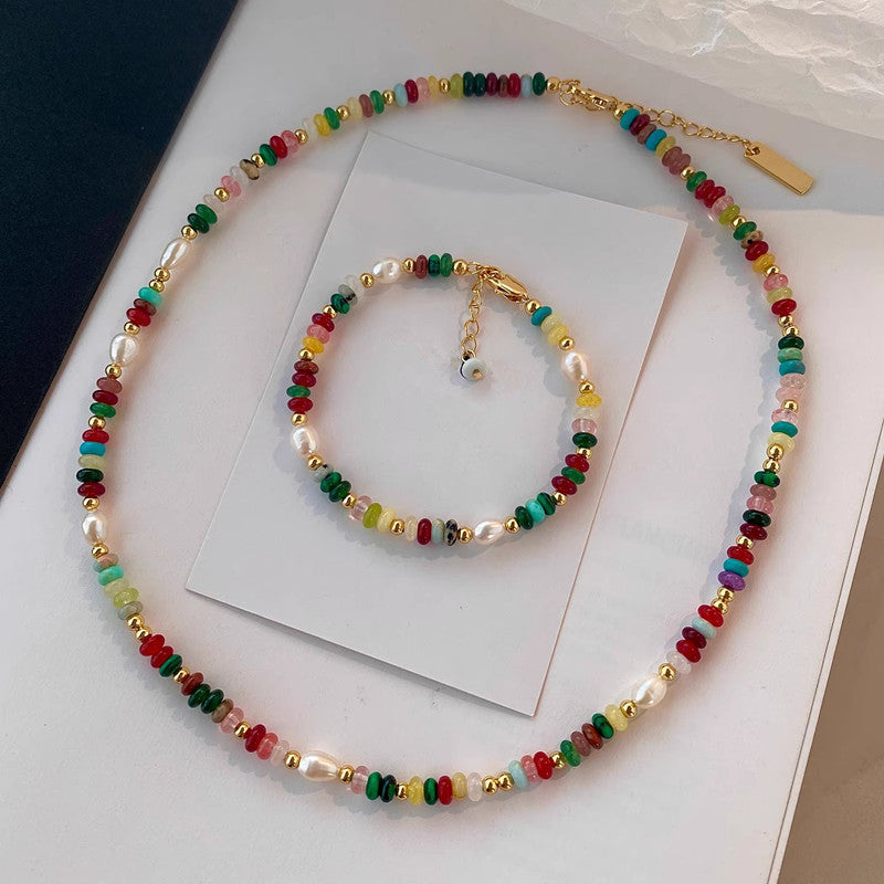 Colourful Freshwater Pearl Beaded Necklace & Bracelet
